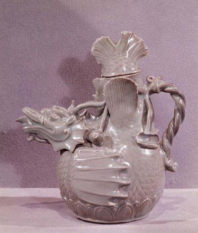Korean art: ceramic aquamarine shaped like an aquatic dragon. Koryo period by Korean School