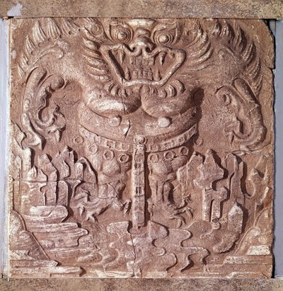 Art coreen: gray terracotta brick depicting a monster. Kingdom of Paekche (or Paikchei or Baekje), Korea. 7th century by Korean School