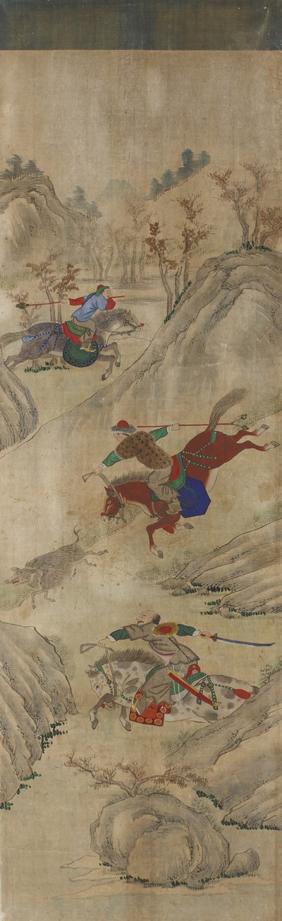 Hunting Scene (3 riders and boar) by Korean School