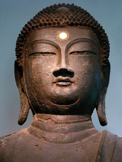 Iron Buddha Head, from the Goryeo Period of the 10th Century, from the Monastery of Hasachang-dong, Hanam, Gyeonggi-do, Korea. Photography, Seoul National Museum, Republic of Korea, 2006. by Korean School