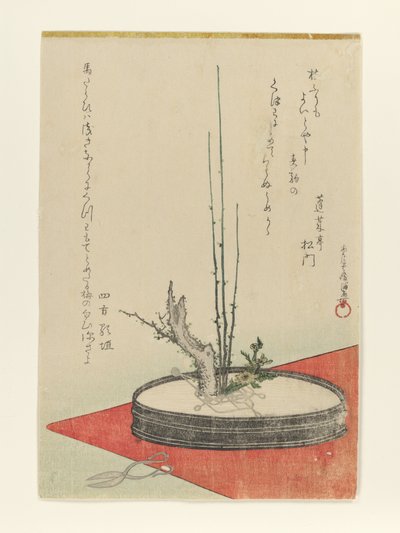 Arrangement of Plum, Fukujusō (Adonis Flower), and Scissors by Kubo Shunman