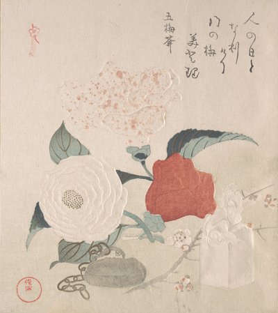 Camellia Flowers, a Netsuke and a Seal by Kubo Shunman