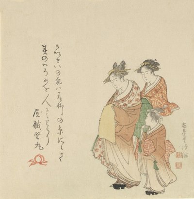 Courtesan with Two Attendants, 1797 by Kubo Shunman