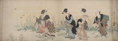 Four Girls and a Servant Enjoying Wild Flowers and Butterflies by Kubo Shunman