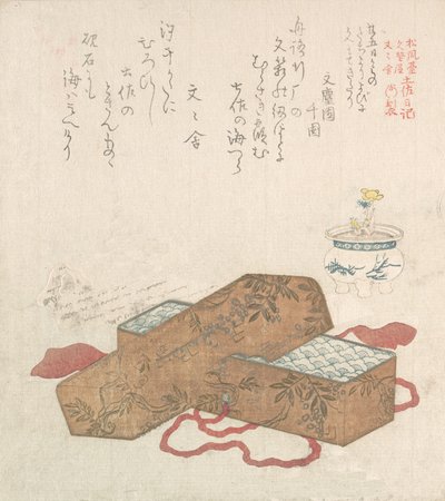 Letter-Box with Letter and Potted Flower by Kubo Shunman
