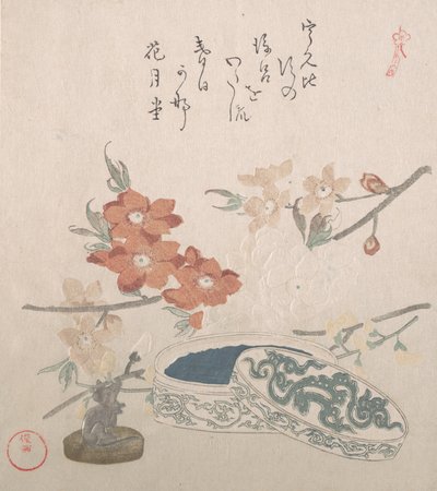 Peach Blossoms, a Seal and a Seal-box by Kubo Shunman