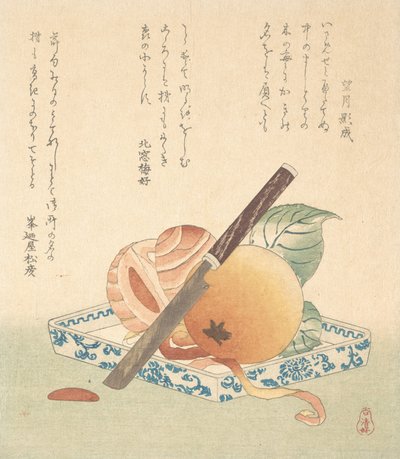 Persimmons on a Plate, 19th century by Kubo Shunman