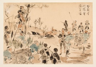 Telegraph Corps Establishing Telegraph Lines in the Field by Kubota Beisen