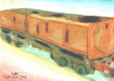 Old Orange Train Cars by Kulik