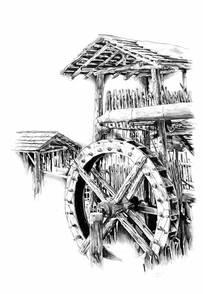 Rustic Mill Wheel by Kulik