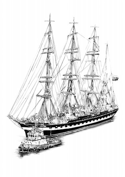 Tall Ship and Tugboat by Kulik