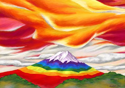 Rainbow-Colored Mt. Fuji Surrounded by Red and Orange by Kunio Ota