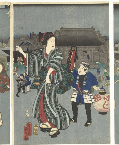 Temple Festival by Kunisada (II) , Utagawa