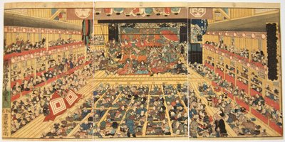 Odori-keiyo Edo-e no Sakae: Theatre Interior with Shibaraku Performance by Kunisada
