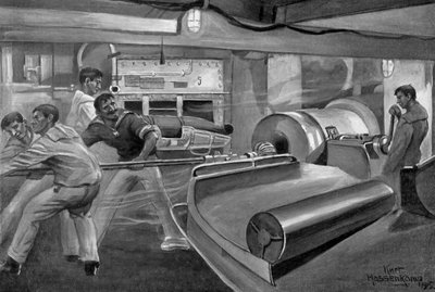 World War 1: German marines in the gun turret by Kurt Hassenkamp