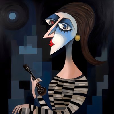 3D Woman Troubadour with Her Guitar in the Night Moon Lights 1 by Kurt Heppke