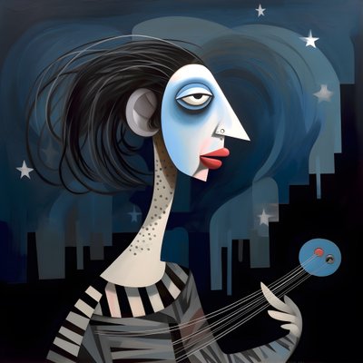 3D Woman Troubadour with Her Guitar in the Night Moon Lights 3 by Kurt Heppke