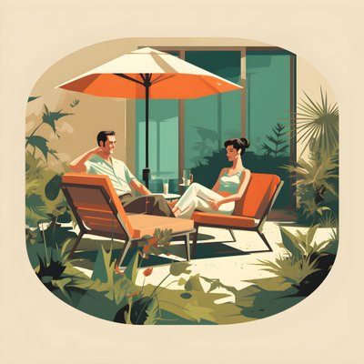 3 Friends Relaxing in the Garden with One or Two Drinks 3 by Kurt Heppke