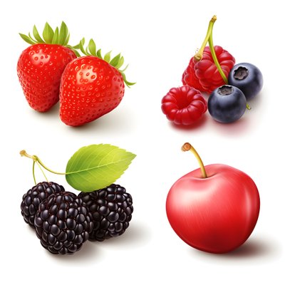 4 Fruits and Berries Isolated on White Background Set 1 by Kurt Heppke