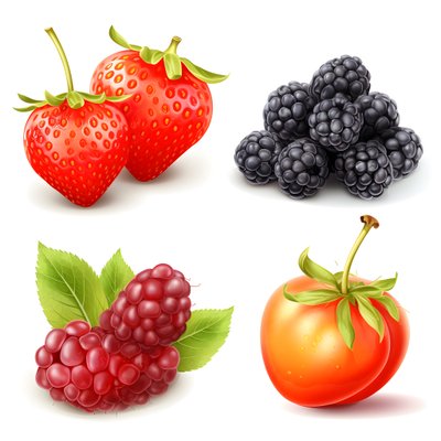 4 Fruits and Berries Isolated on White Background Set 4 by Kurt Heppke