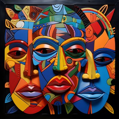 7 Bright Colorful, 4 Human Mask Faces 1 by Kurt Heppke