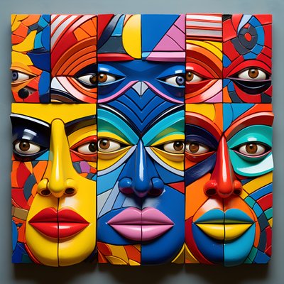 7 Bright Colorful, 4 Human Mask Faces 2 by Kurt Heppke