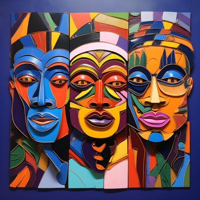 7 Bright Colorful, 4 Human Mask Faces 4 by Kurt Heppke