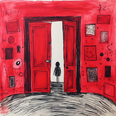 8-year-old girl drawing a red door in her bedroom 4 by Kurt Heppke