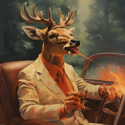A Deer with a Cigar in His Mouth Driving a Convertible Automobile 2 by Kurt Heppke