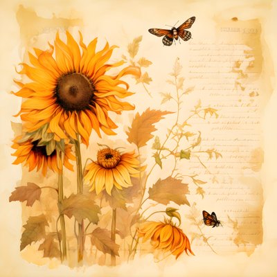 Watercolor Sunflowers and Bees Silhouettes Filled with Handwritten Autumn Poems 3 by Kurt Heppke