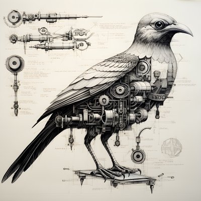 Steam Mechanical Bird Blueprints by Da Vinci 1 by Kurt Heppke