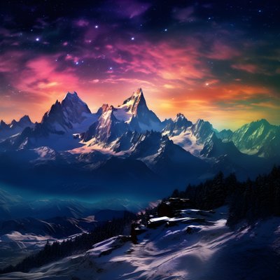 The Snow-Covered Peaks of the Alps Glow Like a Rainbow at Night 1 by Kurt Heppke