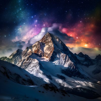 The Snow-Covered Peaks of the Alps Glow Like a Rainbow at Night 2 by Kurt Heppke