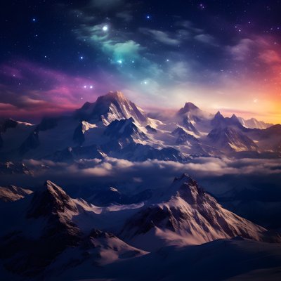 The Snow-Covered Peaks of the Alps Glow Like a Rainbow at Night 4 by Kurt Heppke