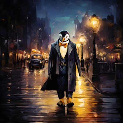 A Penguin in a Suit Walks Down the Street 3 by Kurt Heppke