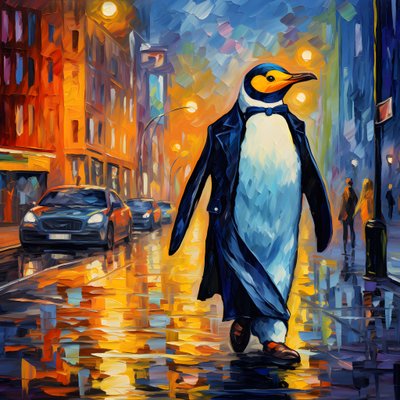 A Penguin in a Suit Walks Down the Street 4 by Kurt Heppke