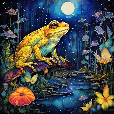 A Yellow Frog in the Forest, Moon, River 2 by Kurt Heppke