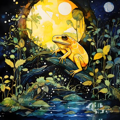 A Yellow Frog in the Forest, Moon, River 3 by Kurt Heppke