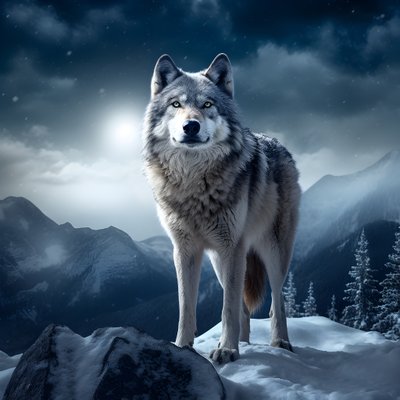 A Majestic Gray Wolf Standing on a Snow-Covered Mountain Peak 1 by Kurt Heppke