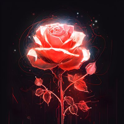 A Sketch of a Blooming Red Rose, with Only One Bloom and Some Detailed Lines 1 by Kurt Heppke