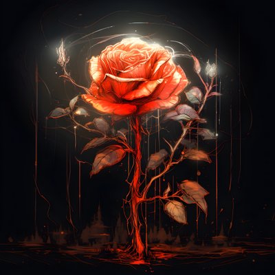 A Sketch of a Blooming Red Rose, with Only One Bloom and Some Detailed Lines 3 by Kurt Heppke