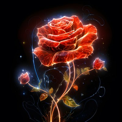 A Sketch of a Blooming Red Rose, with Only One Bloom and Some Detailed Lines 4 by Kurt Heppke