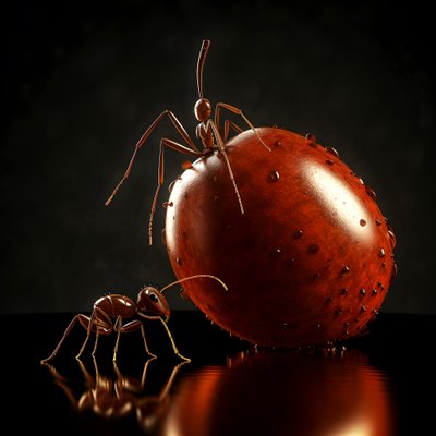 A Brown Ant Climbs a Giant Apple 1 by Kurt Heppke