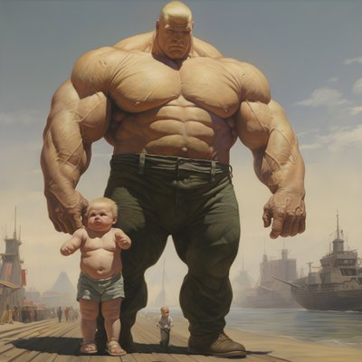 Intimidating and Mean Weightlifter Steroid Freak Buff Baby with Huge Muscular Man 3 by Kurt Heppke