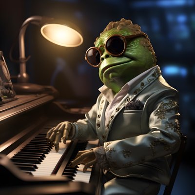Elton John as a frog with sunglasses and piano 1 by Kurt Heppke