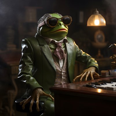 Elton John as a frog with sunglasses and piano 2 by Kurt Heppke