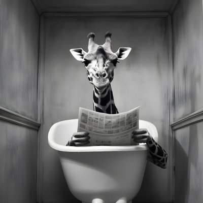 Happy giraffe sitting on toilet with newspaper 1 by Kurt Heppke