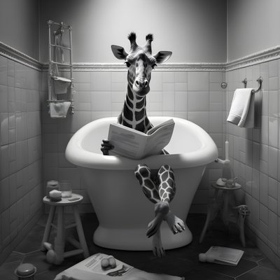 Happy giraffe sitting on toilet with newspaper 2 by Kurt Heppke