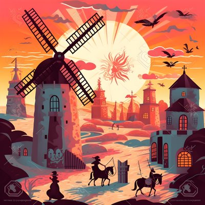 Background Don Quixote on His Donkey as Small as a Shadow in Front of the Windmills, a Suitable Backdrop 2 by Kurt Heppke