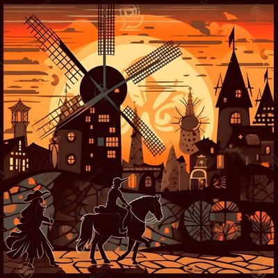 Background Don Quixote on His Donkey as Small as a Shadow in Front of the Windmills, a Suitable Backdrop 4 by Kurt Heppke
